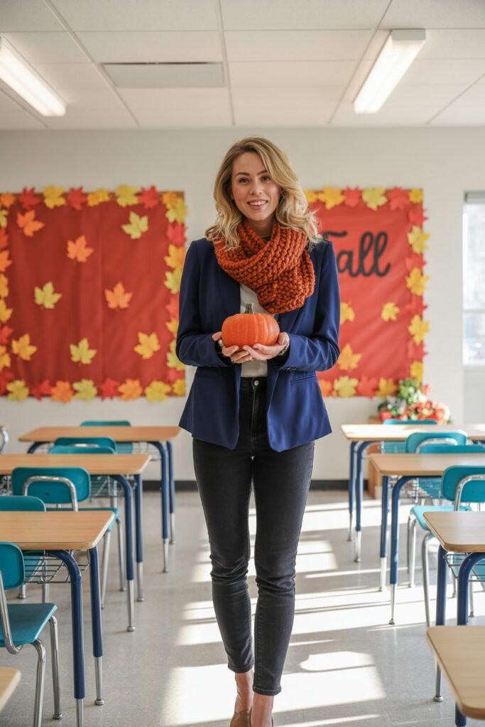 Layered Blazer and Scarf Combo
