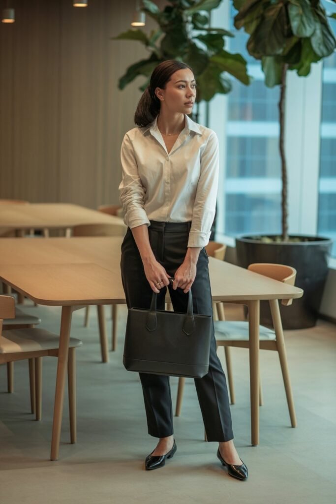 Timeless White Blouse and Black Trousers