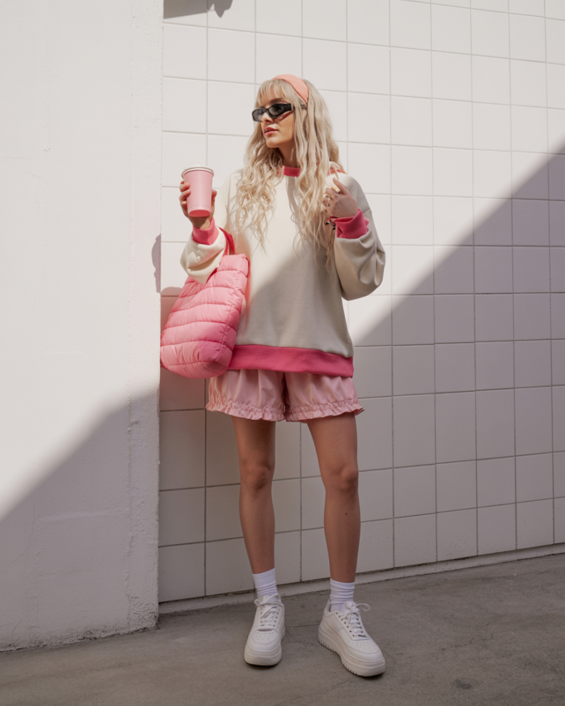 Pastel Varsity Jacket and Pleated Skirt