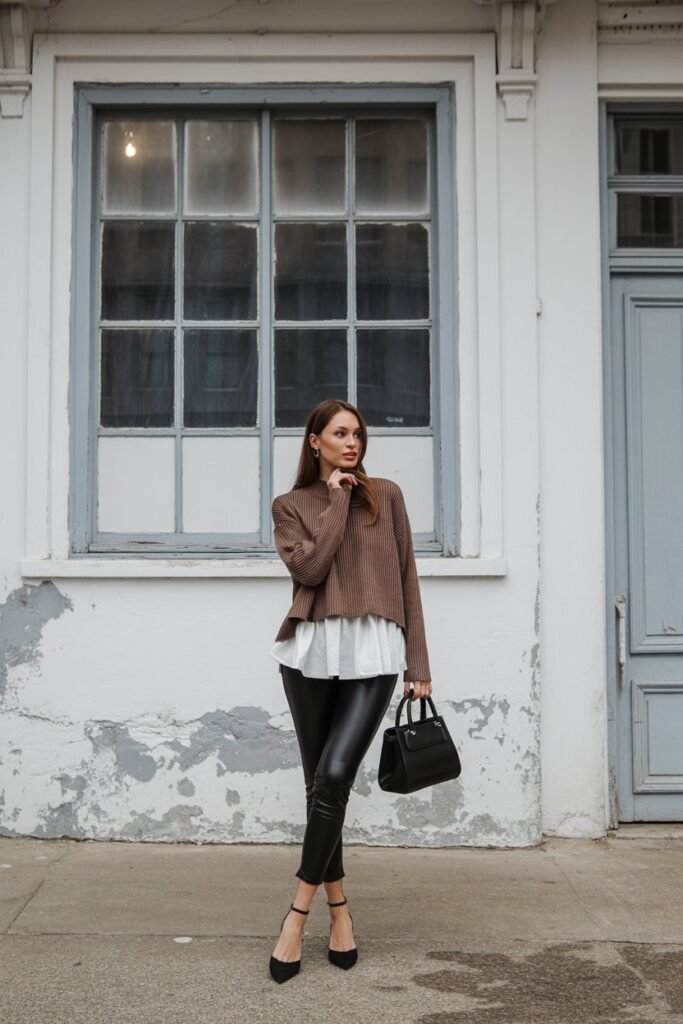 Layered Sweater with Ruffled Hem