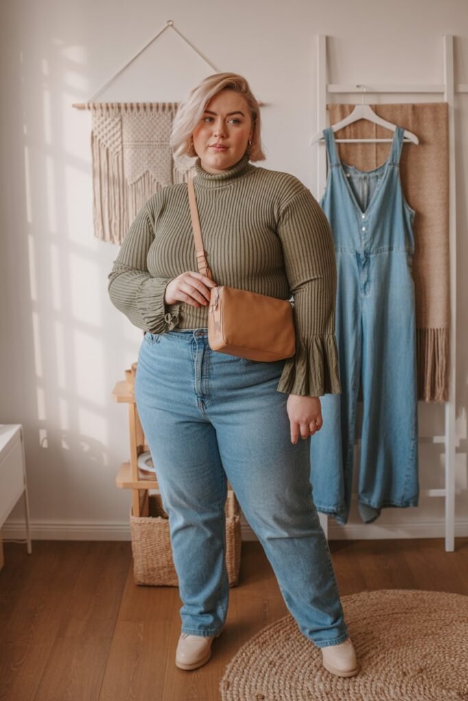 Ribbed Sweater and Fitted Jeans