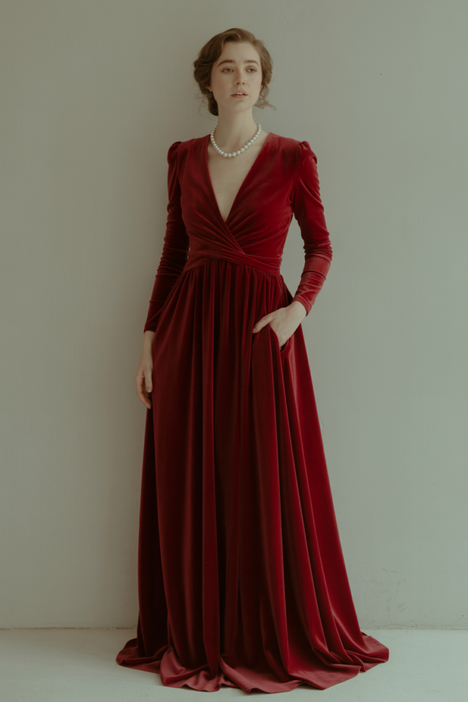 Ruby Satin Gown with A-Line Skirt