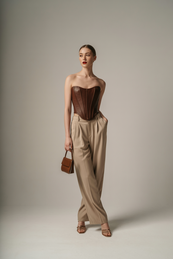 Graphic Corset and Wide-Leg Pants